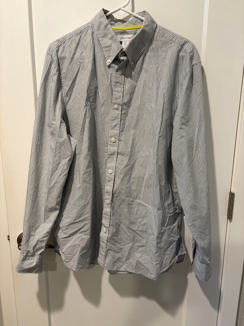 Calvin Klein Men's Light Blue and White Pinstripe Button-Down Shirt